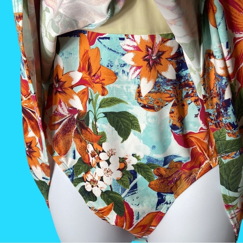 Denim & Co V-Neck Wrap Front Swim Dress Bright Tropical Size 10 New - Picture 11 of 11